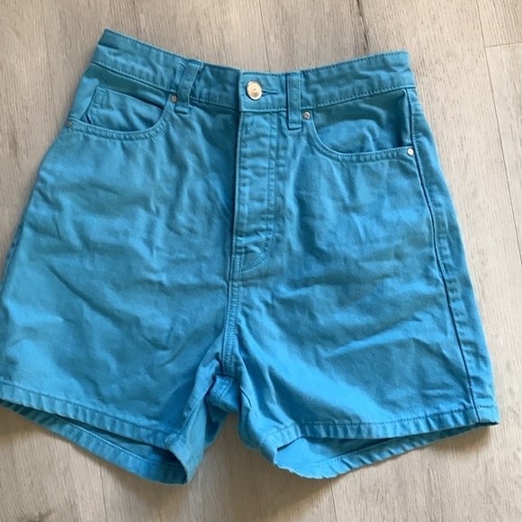 Zara size 4 blue denim jeans‎ high waisted buttons fly blue aqua teal vintage - Picture 1 of 10